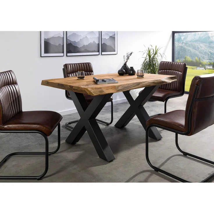 Baumtisch Sheesham 160x90x77 natur gebeizt / X-Beine anthrazit matt FREEFORM 5 – Bild 9