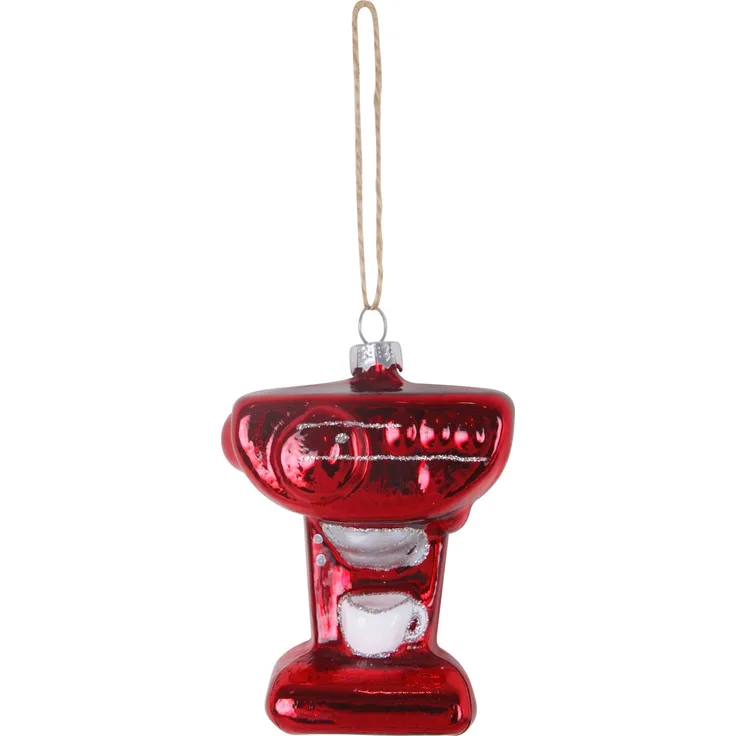 TrendLine Weihnachtskugel aus Glas Kaffeemaschine 9,5 x 7 cm rot-weiß