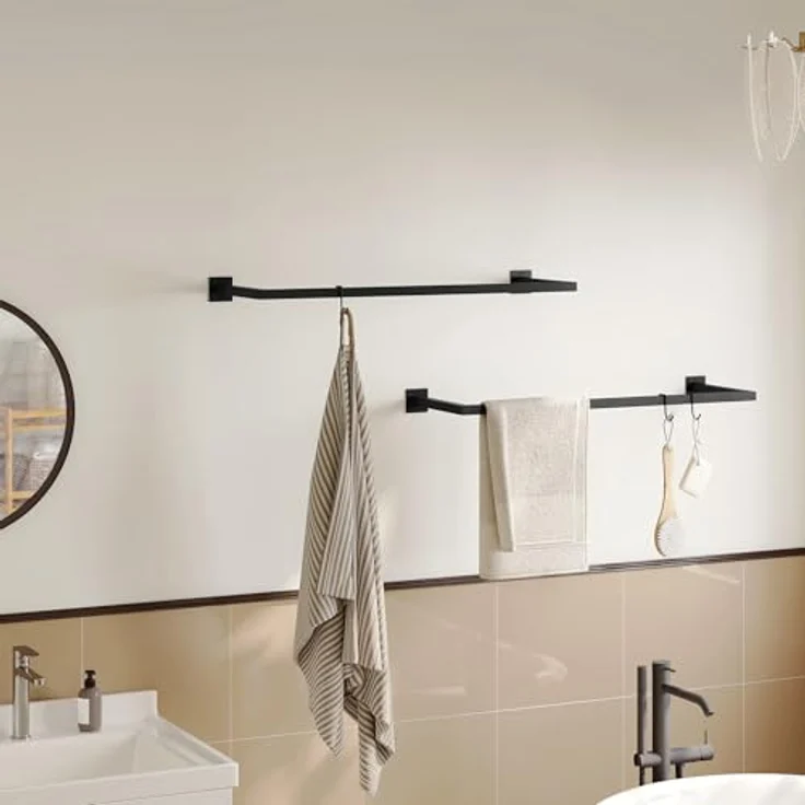 eSituro 2er Set Kleiderstange Wand Rechteck, Garderobenstange Wandmontage, aus Industrierohr, platzsparend, für Flur Küche Wohnzimmer Badezimmer, 50 kg belastbar, 94x6,5x30 cm, Schwarz – Bild 3