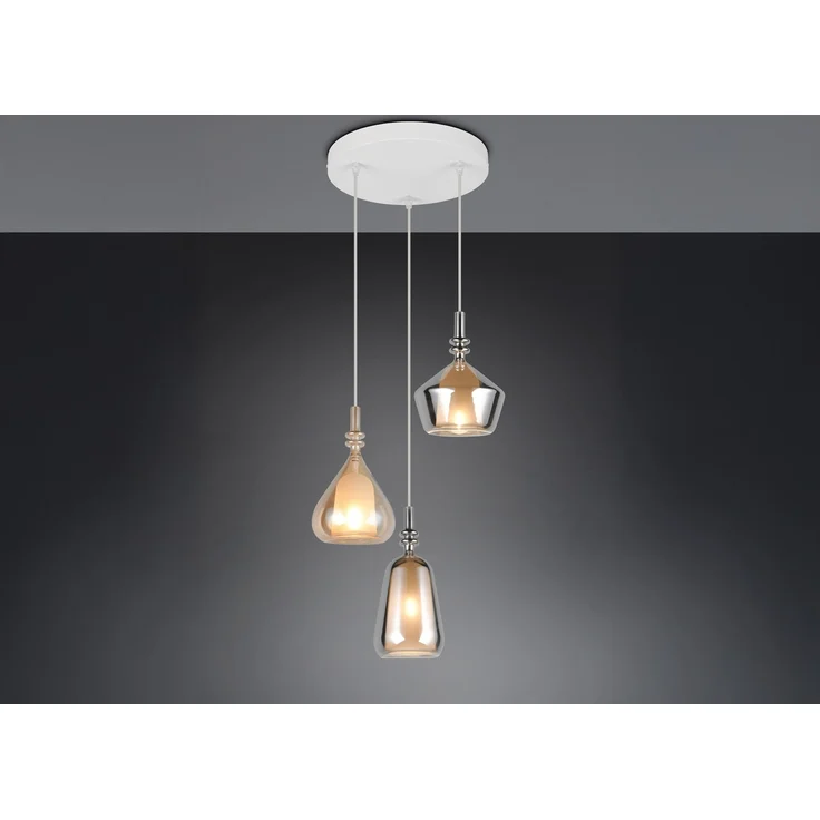 LED Cluster Pendelleuchte 3-flammig Glas Bernstein & Chrom verspiegelt, Ø 35cm – Bild 3