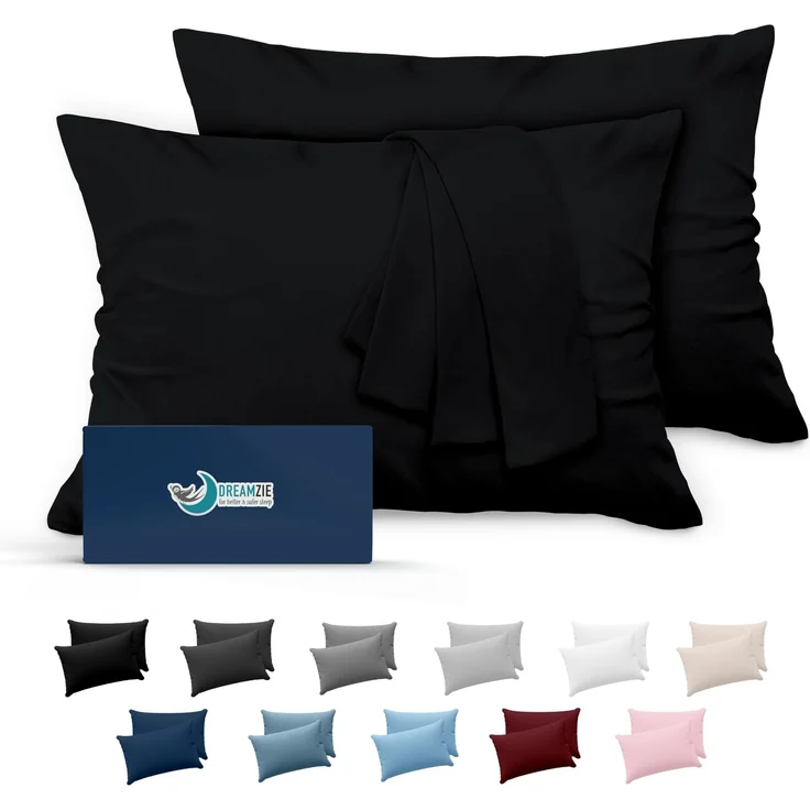 Dreamzie Kissenbezug 40x60 Schwarz 2er Set Mikrofaser Oeko-TEX Zertifiziert Kopfkissenbezug 40x60 Weich