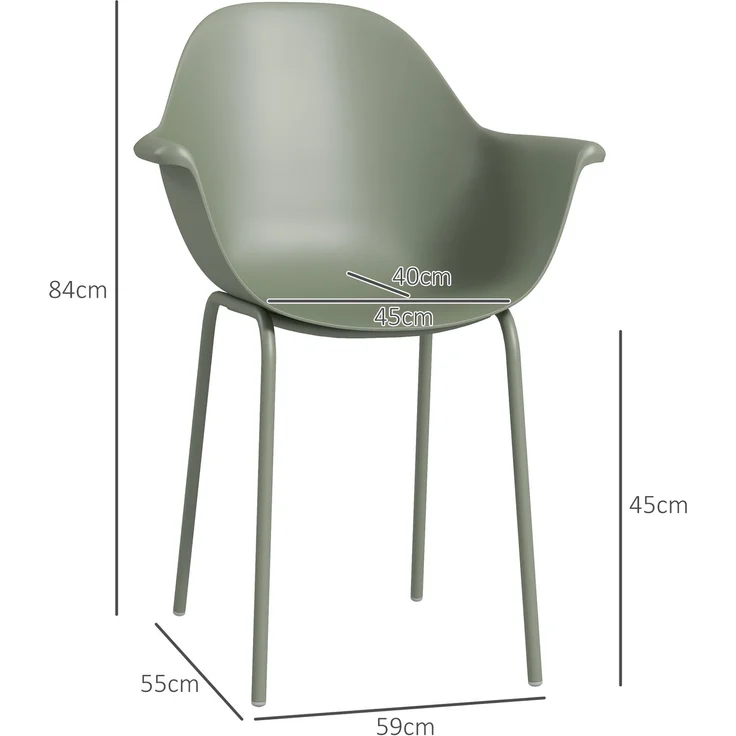 MELAYR, Gartenstuhl 4er-Set, mit Rückenlehne/Armlehnen, wetterfest, bis 120 kg, Kunststoff/Metall, Grün, 59 x 55 x 84 cm – Bild 5
