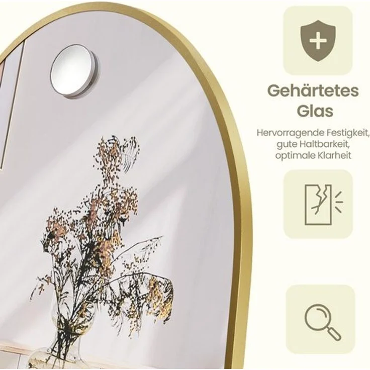 SONGMICS Ganzkörperspiegel, 150 x 40 cm, gewölbter Standspiegel, Rahmen aus Aluminiumlegierung, Hartglas, für Schlafzimmer, Wohnzimmer, Garderobe, blassgold – Bild 4