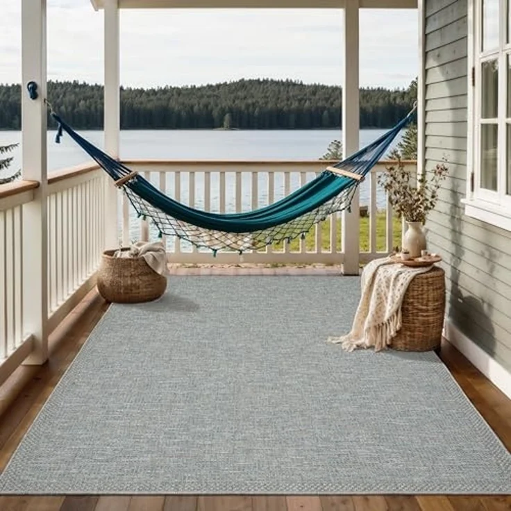 the carpet Calgary - robuster Teppich, Flachgewebe, modernes Design, ideal für Wohnzimmer, Esszimmer und Außenbereich, In- und Outdoor, Vintage-Optik, Boho-Style, Türkis, 160x220 cm – Bild 1