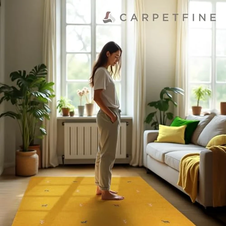 carpetfine 'Gabbeh Uni' Wollteppich, reine Wolle, Gelb, 120x120 cm – Bild 8