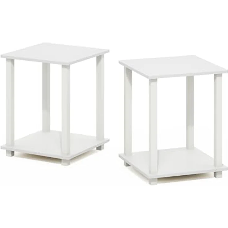 Furinno Simplistic Sofatisch, Couchtisch, Beistelltisch, mit 2 Ebenen, Holzwerkstoff, Weiß/Weiß, 2er-Set – Bild 7