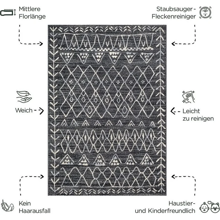 Sanat Teppich Boho 8200, rechteckig, Höhe: 10 mm, Kurzflor, robust, Boho, Scandic, für Fussbodenheizung geeignet – Bild 2