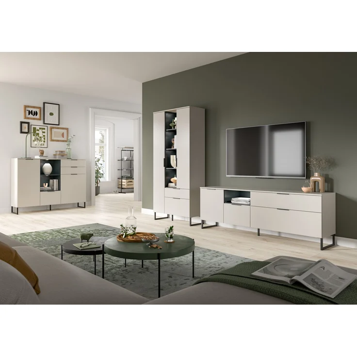 Wohnkombination B/H/T: 290x192x41 cm in Kaschmir Nachbildung und schwarz – Bild 7