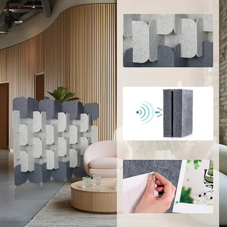 hjh OFFICE Akustik Trennwand 164x174 cm FLEXMIUT Plug 6er Set Stehwand erweiterbar, dekorativer Sichtschutz, Grau/Hellgrau – Bild 3