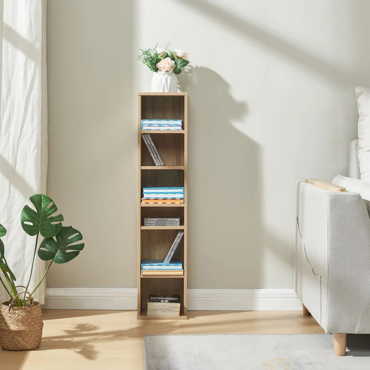 CD Regal Tynset 90x20x20 cm mit 6 Fächern Sonoma-Eichenoptik [en. casa] – Bild 2