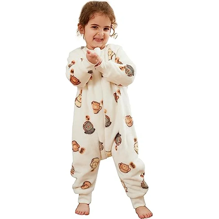 XQ&XG Baby Schlafsack mit Füßen 2.0 Tog,Babyschlafsack mit langen Ärmeln,Schlafsack Kinder mit Beinen für mädchen und Junge,Weiß Bär,100 – Bild 2