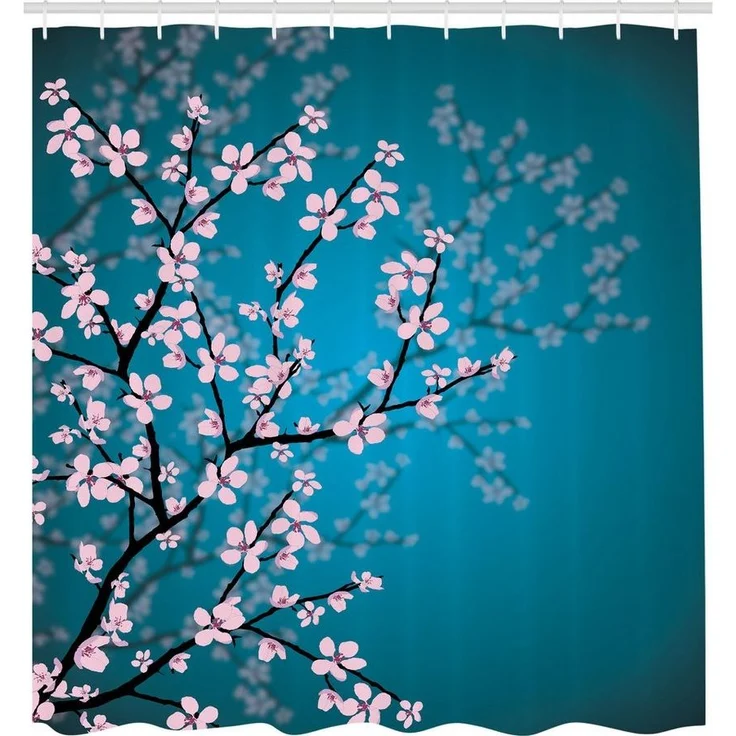 Abakuhaus Duschvorhang Moderner Digitaldruck mit 12 Haken auf Stoff Wasser Resistent Breite 175 cm, Höhe 180 cm, japanisch Sakura Bloom Muster – Bild 1