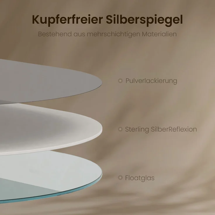 EMKE Badspiegel Elliptisch Wandspiegel 100×60cm Oval Spiegel Rahmenlos Badezimmerspiegel – Bild 4