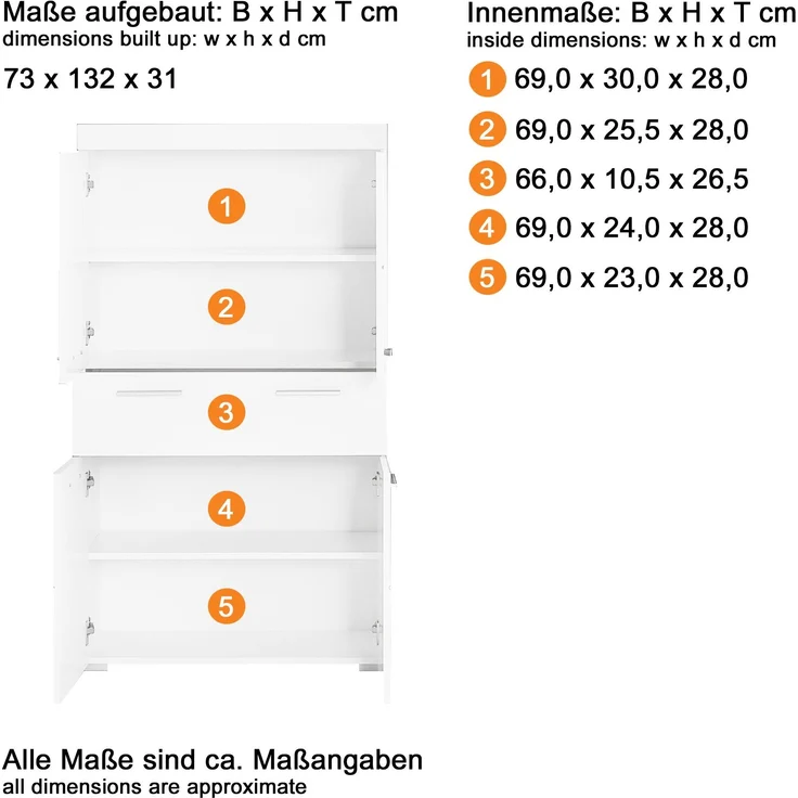 Trendteam 'Amanda' Midischrank, Holz, 132 x 31 x 73 cm, Asteiche – Bild 3