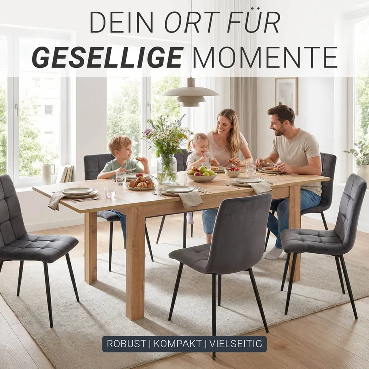 Esstisch ausziehbar 135x86 cm Wohnzimmertisch Holz Eiche Küchentisch Esszimmertisch Holztisch Tisch – Bild 6