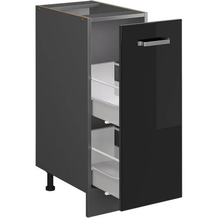 Apothekerschrank R-Line Schwarz Hochglanz 30 cm ohne Arbeitsplatte Vicco – Bild 3