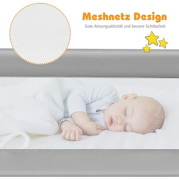 COSTWAY Bettgitter klappbar, Bettschutzgitter, Babybettgitter, Kinderbettgitter, Rausfallschutz fuer das Kinderbett, Zwillingsbett, Doppelbett, Queensize- und Kingsize-Bett 120 x 42 cm/grau – Bild 5