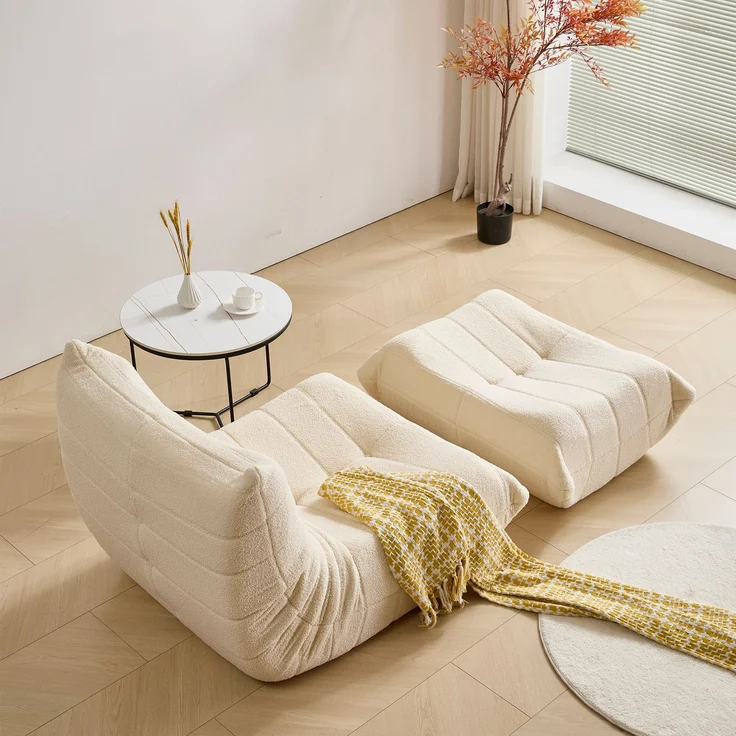 Loungesofa aus Teddy-Vlies mit hochdichter Schaumstoff-Polsterung, ergonomisch, Beige – Bild 6