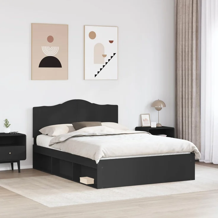 vidaXL Bettrahmen Schwarz 150 x 200 cm Massives Kiefernholz 3413291 – Bild 2