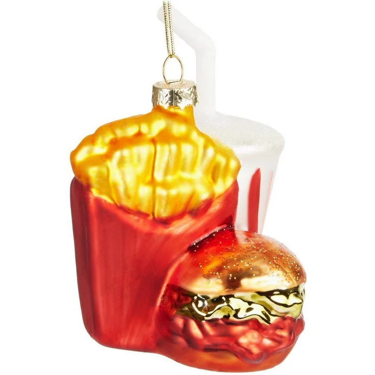 BRUBAKER Weihnachtsbaumkugel Fast Food Menü Weihnachtskugel aus Glas - Burger Pommes und Soft Drink (1 St), Christbaumschmuck Lustig - Deko Baumkugel Figur – Bild 3