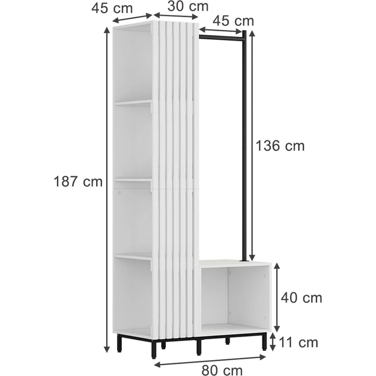 Garderobe Zinto Weiß 80 x 187 cm mit 5 Ablagefächern Vicco – Bild 2