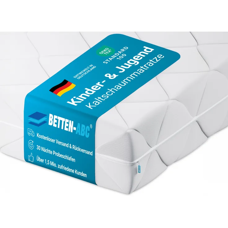 Betten-ABC Kidz – Kinder- und Jugendmatratze mit waschbarem Bezug, Gesamthöhe ca. 14 cm, Größe: 80x160