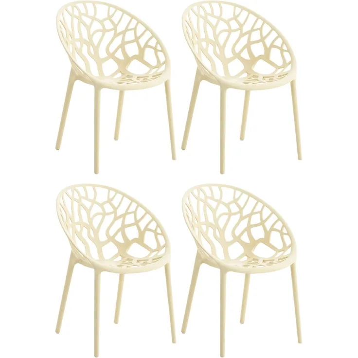 CLP 4er Set 'Hope' Gartenstuhl mit Armlehnen, stapelbar & wetterfest, recyceltem Polypropylen, Creme