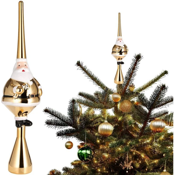 BRUBAKER Christbaumspitze Weihnachtsbaumspitze Dicker Santa - Christbaumspitze glänzend - 35 cm (1-tlg), Baumspitze Weihnachtsmann - Weihnachtsbaum Spitze - Tannenbaum Deko – Bild 1