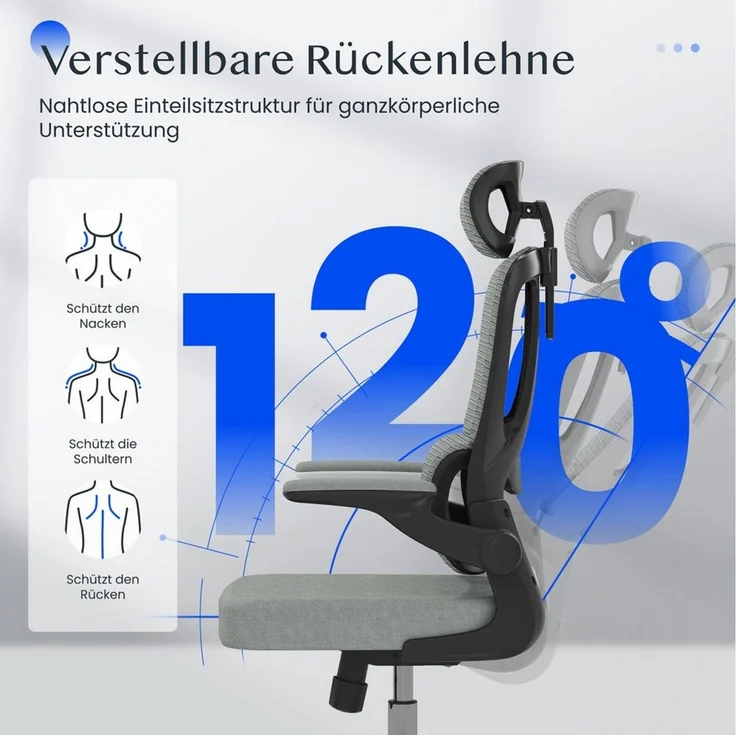 FLEXISPOT Bürostuhl Ergonomischer Schreibtischstuhl, Höhenverstellbarer Sitz, Arbeitsstuhl, Computerstuhl, 95°-120° – Bild 3