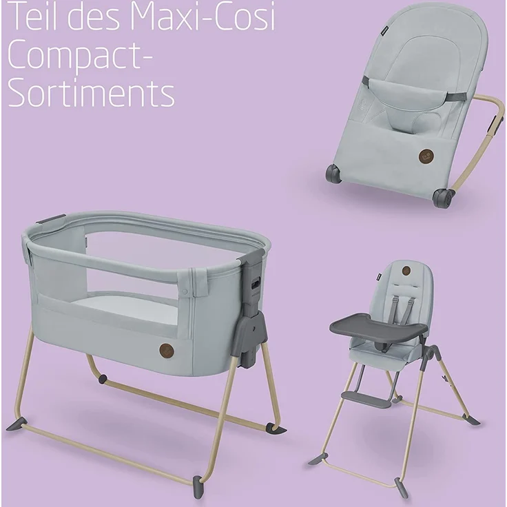 Maxi-Cosi Tori 2-in-1-Beistellbett, Krippe, kompakt zusammenklappbar, leicht, 5 Höhenstufen, tragbares Beistellbett mit atmungsaktivem Netzgewebe, 0 bis ca. 6 Monate, 0–9 kg, Beyond Grey – Bild 6