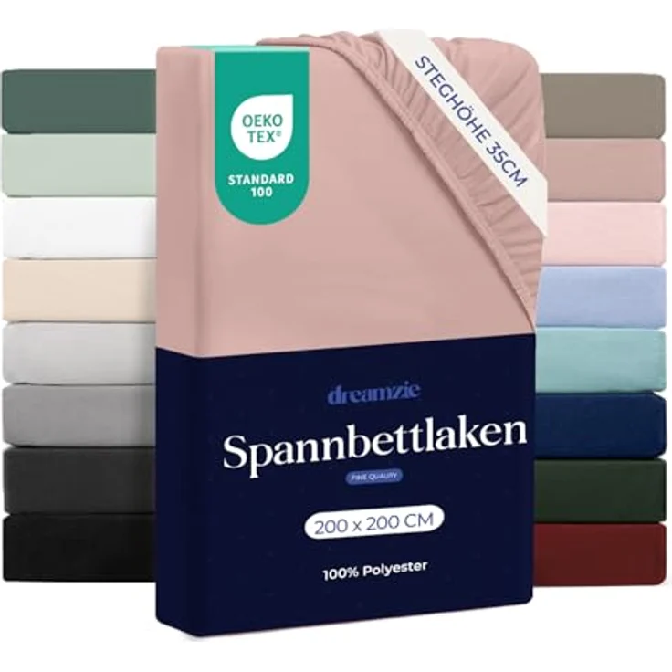 Dreamzie - Spannbettlaken 200x200 | Mikrofaser Weich - Für Dicke Matratzen - Oeko-Tex | Komfort, Atmungsaktivität, Pflegeleicht - Puderrosa – Bild 2