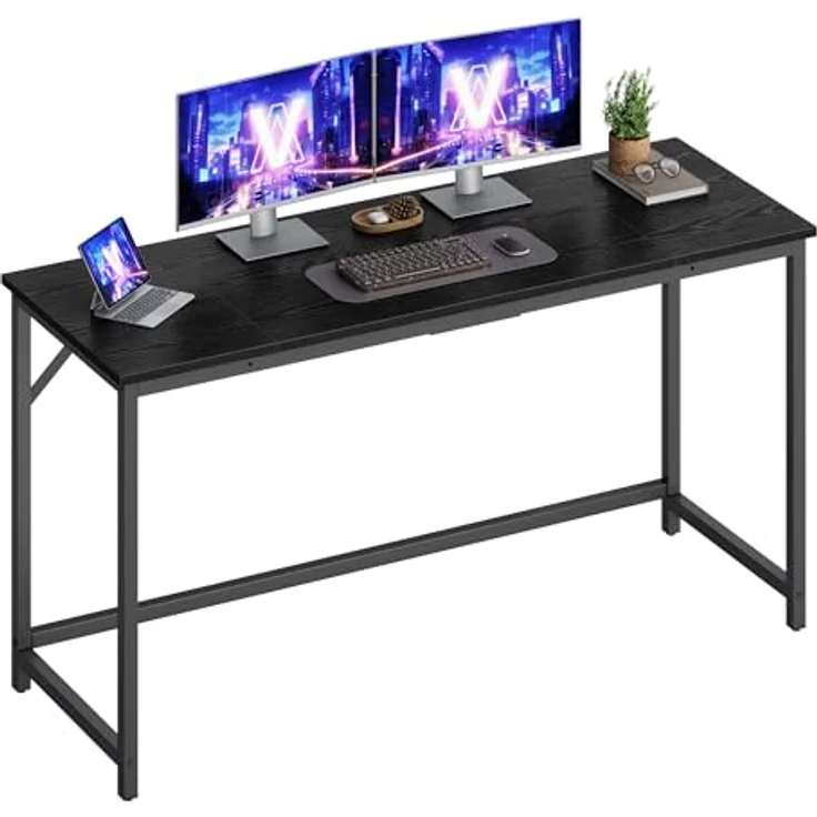 VASAGLE Tisch, Computertisch, Bürotisch, 140 x 50 x 76 cm | Für Arbeitszimmer, Schlafzimmer, Wohnzimmer, Ebenholzschwarz-Mattschwarz, BARNET Kollektion LWD043B56 – Bild 1