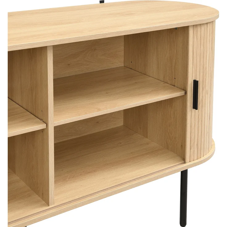 Merax Sideboard mit Rolljalousie-Türen, Aluminiumgriffen & Eisenbeinen – Vielseitiger Aufbewahrungsschrank für Wohnzimmer, Esszimmer & moderne Einrichtung, Holzfarbe – Bild 6