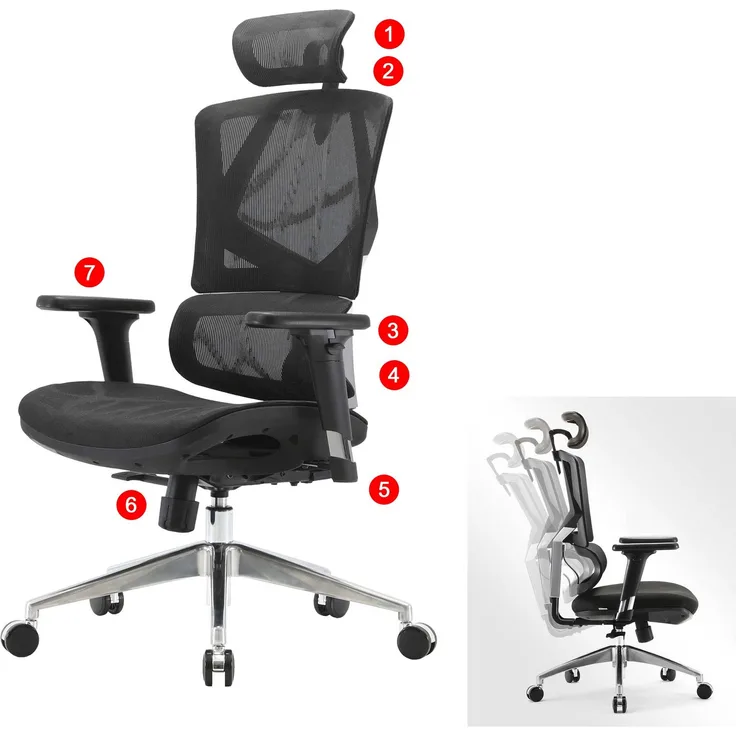 Bürostuhl HWC-J89, Schreibtischstuhl ergonomisch, Lordosenstütze hohe Rückenlehne 3D-Armlehnen ~ Mesh schwarz