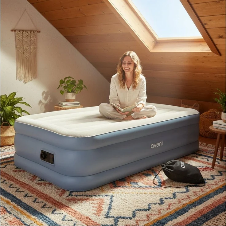 Avenli Luftmatratze Luftbett selbstaufblasend für 1 Person Twin-Size 191x99x46cm, (Gästebett Matratze aufblasbar mit integrierter Elektropumpe, 2-St, Reisebett mit Pumpe & Tragetasche), elektrisch mit weicher beflockter Oberfläche – Bild 2