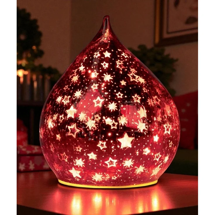 formano LED Deko Farbglas Tropfen Sterne Rot 16 cm Glasleuchte in Crackle-Optik + Timer (6h an/18h aus), Batteriebetrieben. – Stimmungslicht für Winter & Weihnachten – Dekoleuchte für gemütliches Zuhause – Bild 3
