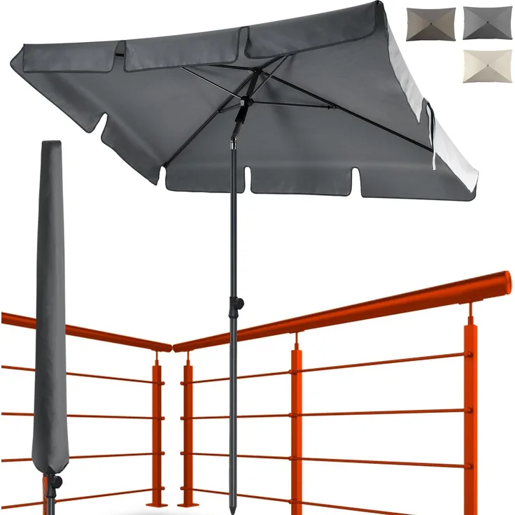 4smile Sonnenschirm Balkon in Anthrazit - Sonnenschirm rechteckig 200x125 cm mit UV50+ Sonnenschutz | Balkon Schirm knickbar höhenverstellbar | Robuster Balkonschirm für optimalen Schatten
