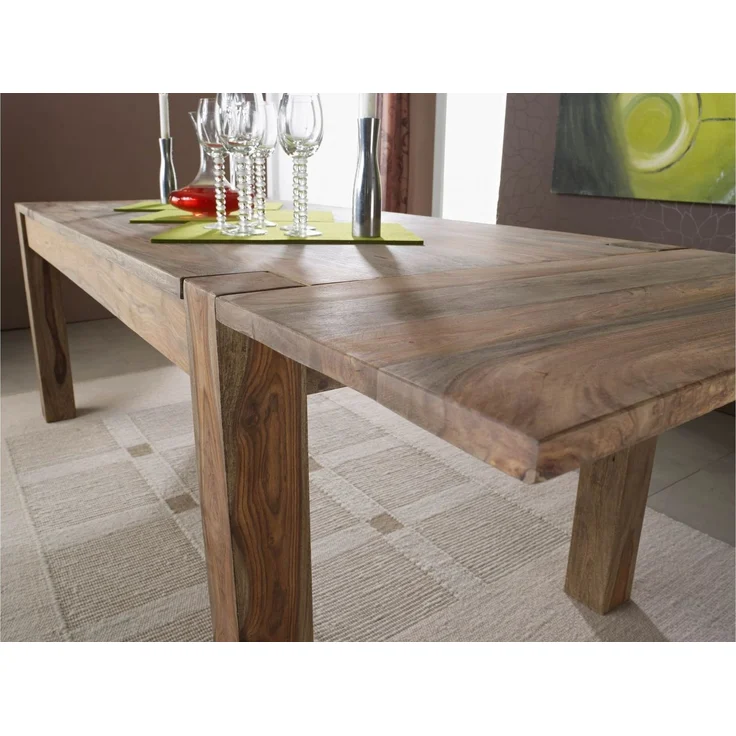 Esstisch mit Ansteckplatten Sheesham 140-180/220 x 90 x 76 grau geölt NATURE GREY #303 – Bild 4