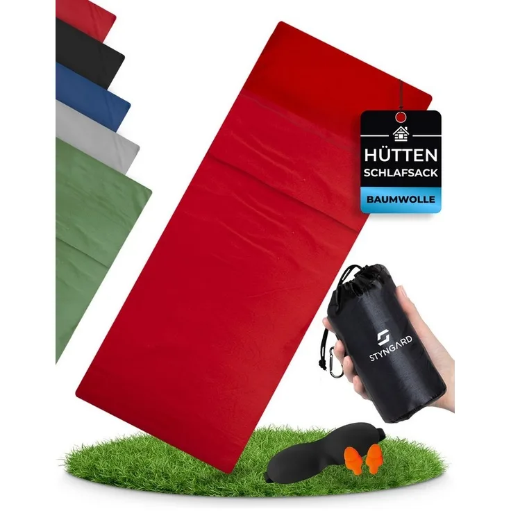 Styngard Schlafsackinlett Hüttenschlafsack Baumwolle Ultraleicht [350g] - kleines Packmaß, 100% Baumwolle, Warm und Leicht