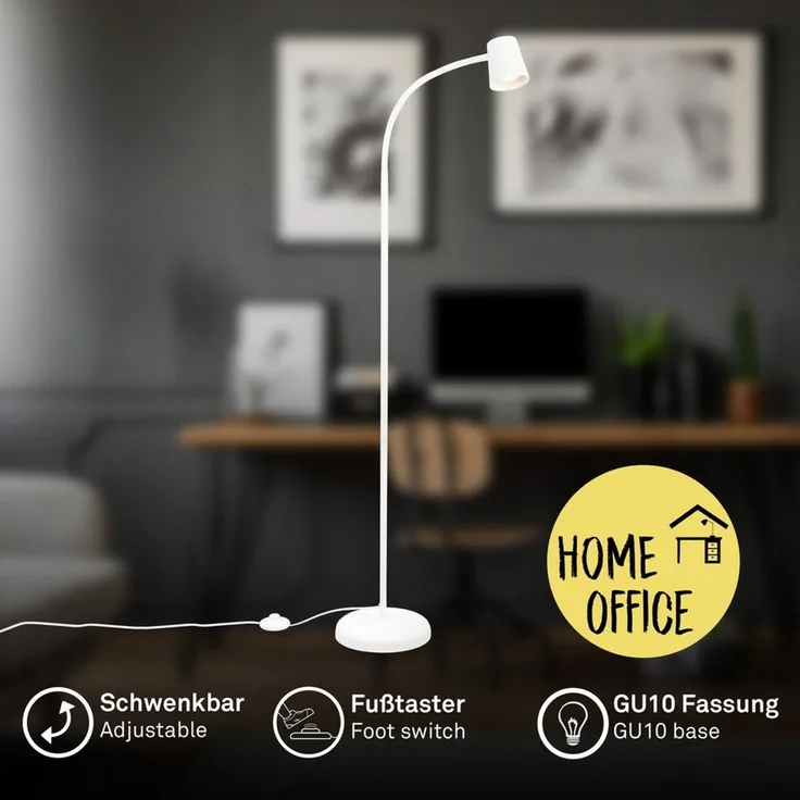 BRILONER – Stehlampe als Deko im Wohnzimmer und Leselampe, Schwenkbare Lampe, Wohnzimmerlampe, Fußtaster, Indirekte Beleuchtung, Weiß