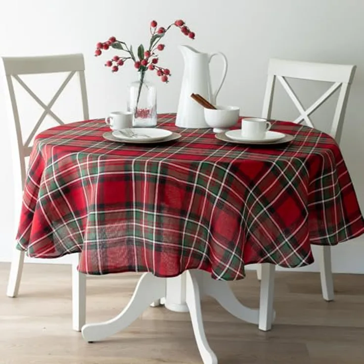 Benson Mills Tischdecke, kariert, garngefärbter Stoff, für Urlaub, Winter und Weihnachten, 178 cm, Rot