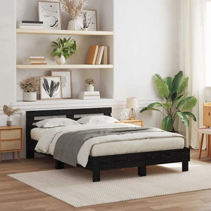 vidaXL Bettrahmen Schwarz Eichen-Optik 160 x 200 cm Holzwerkstoff 3333941 – Bild 1
