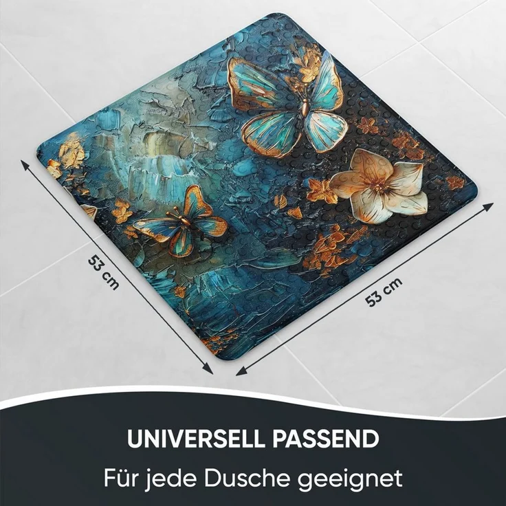 Sanilo Duschmatte, mit Motiv, rutschfest, waschbar, quadratisch, 230 extra starke Saugnäpfe, Kunststoff PVC, 53 x 53 cm, Mariposa – Bild 3