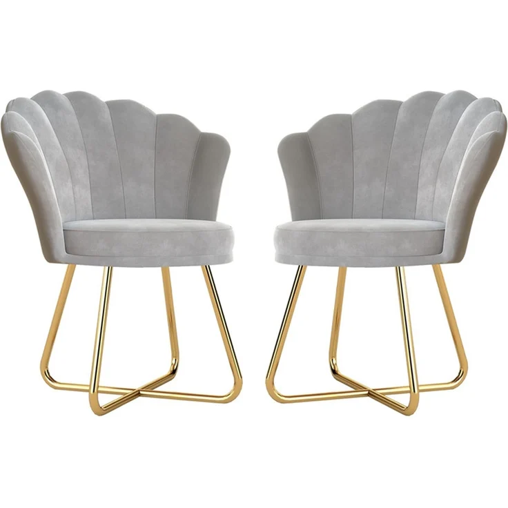 Hawthyhome Polsterstuhl Polstersessel 2er Set mit Blütenblatt-Rückenlehne, goldene Metallbeine, ergonomische hohe Rückenlehne mit Kopfstütze, Wasserfall-Sitzkissen, SGS-zertifiziert & bis 150 kg belastbar, elegantes Design, ideal für Esszimmer, Schmink... – Bild 8