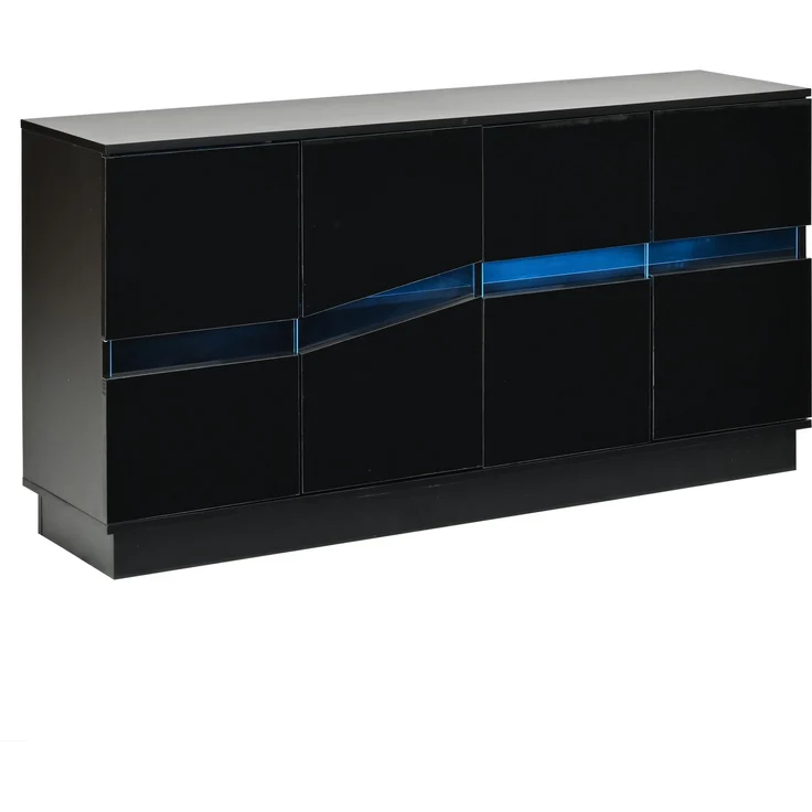 ZUBALIYA Sideboard 140x35x70 cm, mit LED-Beleuchtung, Hochglanz, mit 4 Türen, aus Spanplatte, Schwarz – Bild 19