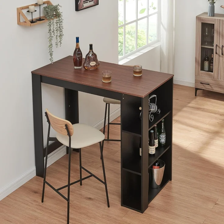 Bartisch Danderyd 120x60x106 cm mit 3 Ablagefächern Schwarz/Walnussoptik [en. casa] – Bild 3