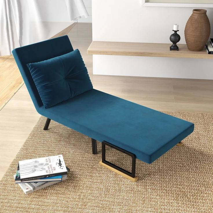 MELAYR, Relaxsessel im Skandidesign, Liegesessel, Lesesessel, ink, Kissen mit Knopfhefung, 63 x 73 x 81 cm, Blau – Bild 4