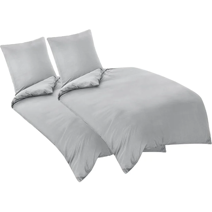 Bettwäsche Set 135x200cm 4 tlg Hellgrau Mikrofaser Reißverschluss – Bild 1