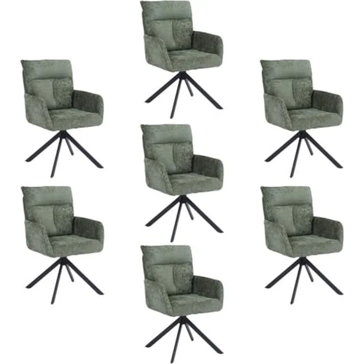 HOME DELUXE Esszimmerstuhl mit Armlehne ALUNA Chenille - 7er Set Grün – Bild 1