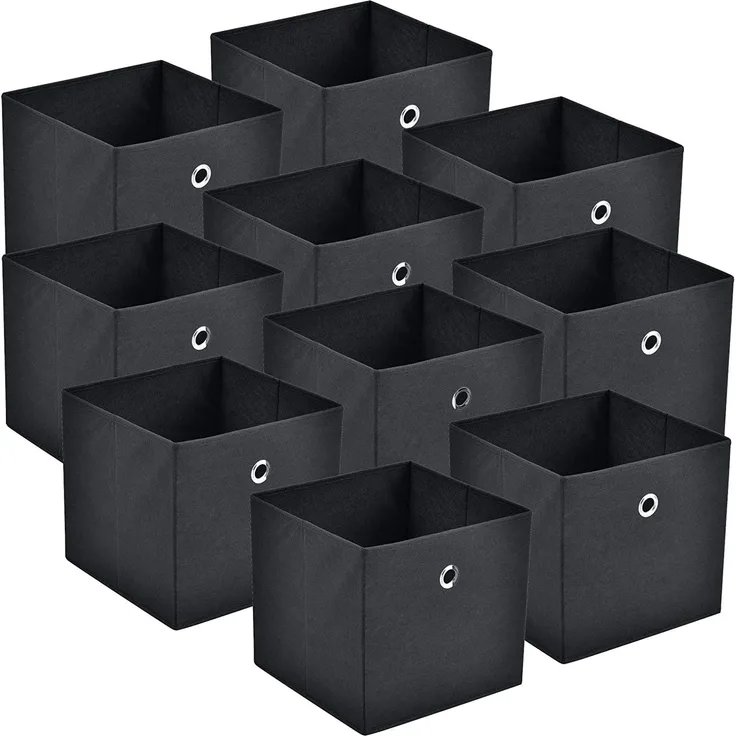 Faltbox 10er-Set 30 x 30 x 28 cm Vliesstoff Schwarz en. casa